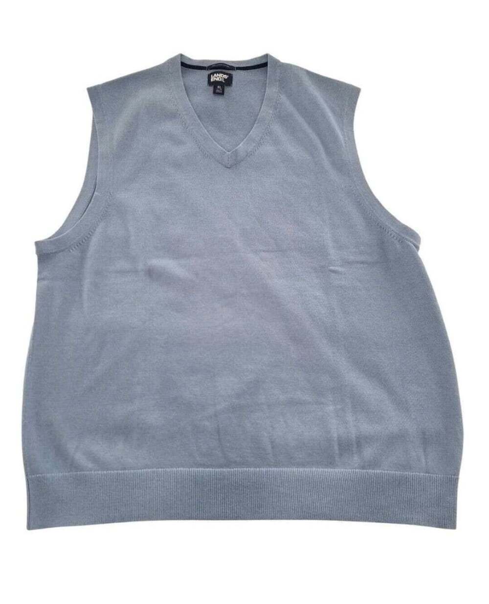Lands' End Supima Cotton V-Neck Sweater Vest Blue XL